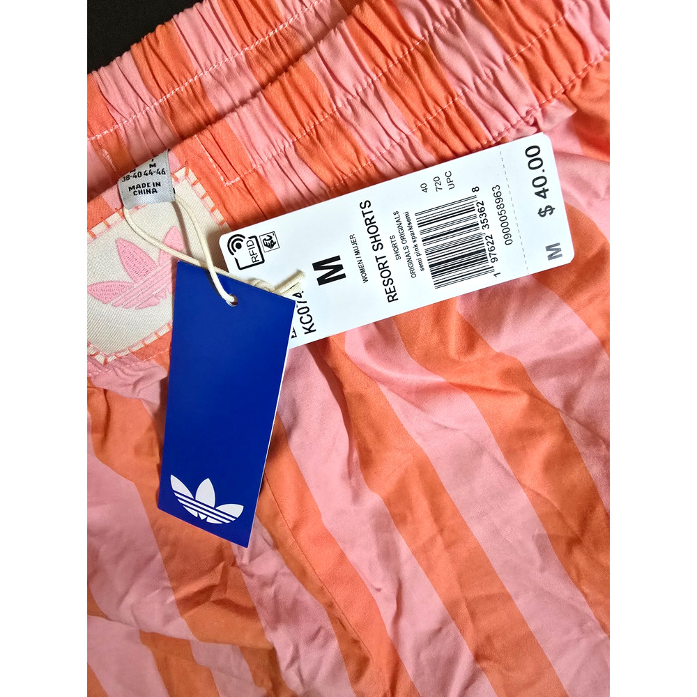 Adidas Originals Resort Shorts Womens Medium Pink Orange Striped Trefoil NWT NEW - Picture 4 of 6